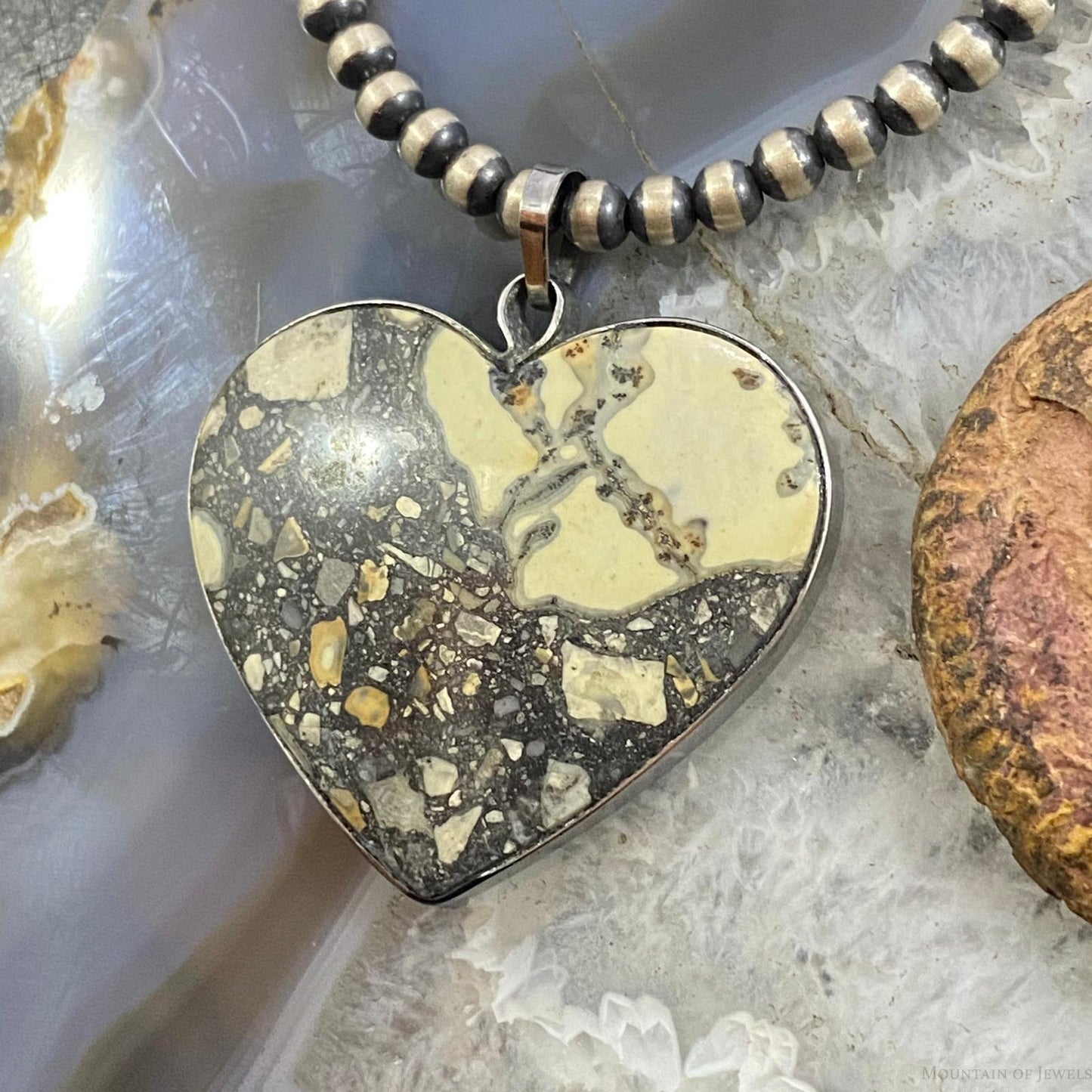 Stainless Steel Heart Shape Maligano Jasper Pendant For Women #101