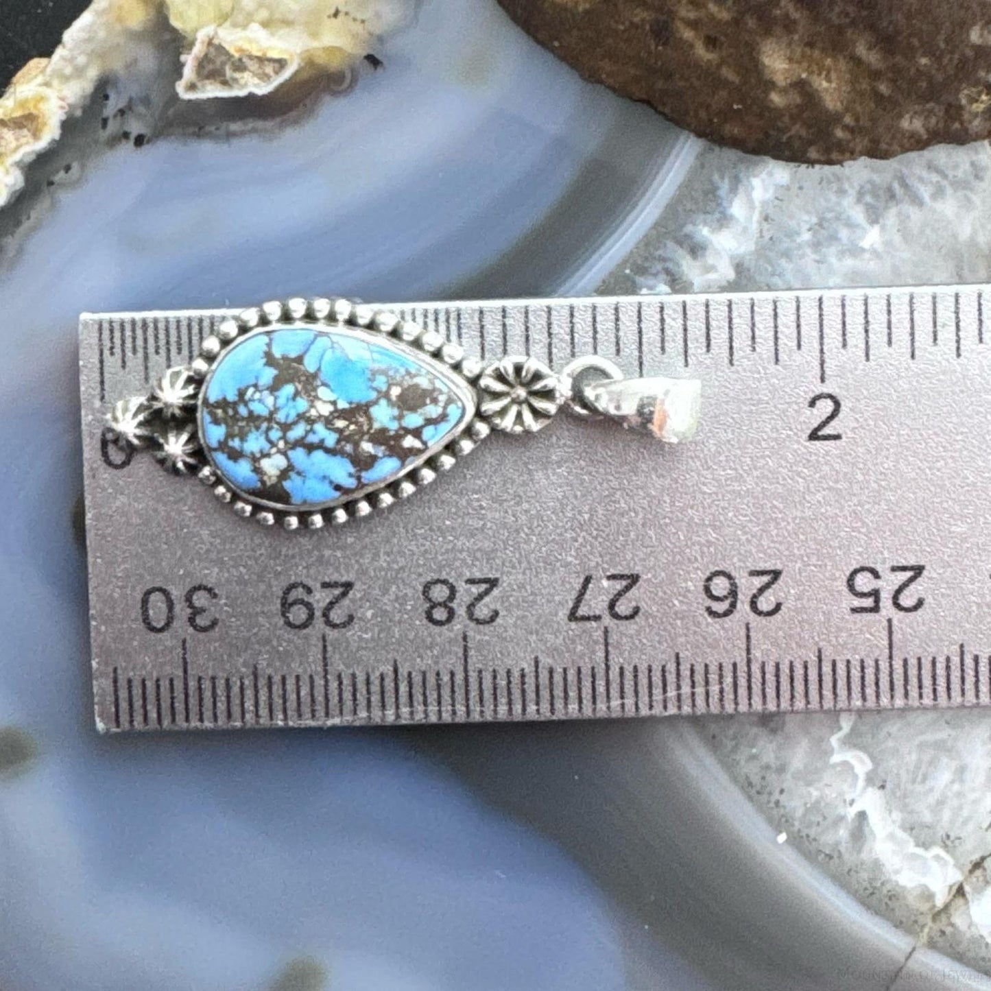 Sterling Silver Southwestern Style Teardrop Golden Hill Turquoise Decorated Pendant For Women