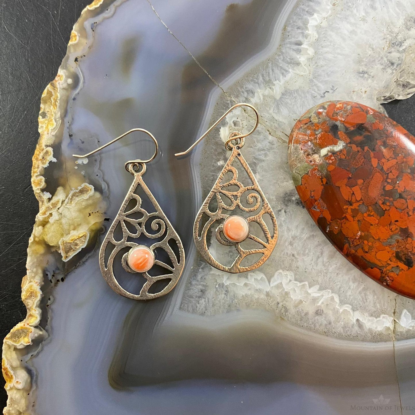Sterling Silver Round Spiny Oyster Decorated Teardrop Fashion Dangle Earrings