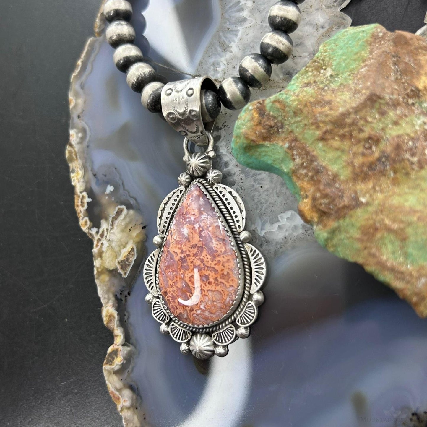 Sterling Silver Southwestern Style Teardrop Red Plum Jasper Decorated Pendant For Women