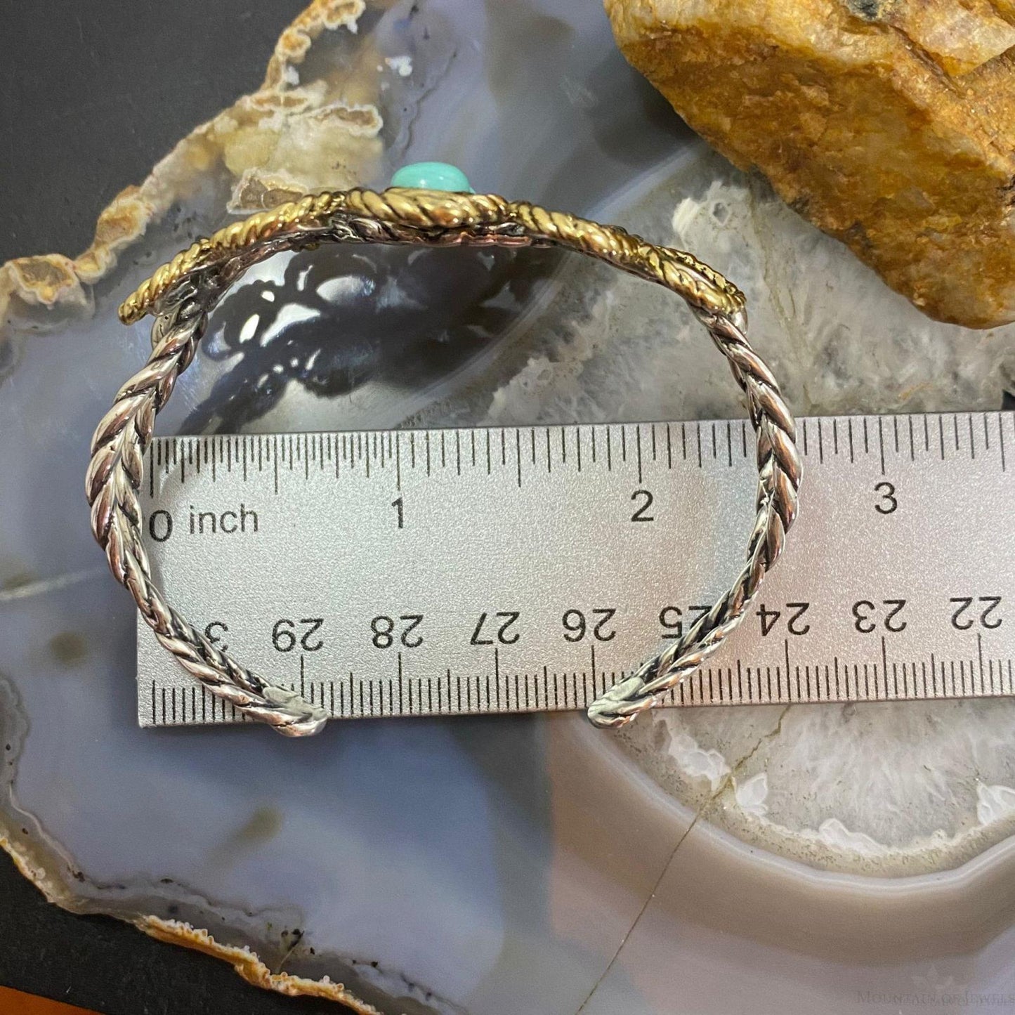 Carolyn Pollack Sterling Silver & Brass 2 Turquoise Decorated Bracelet For Women