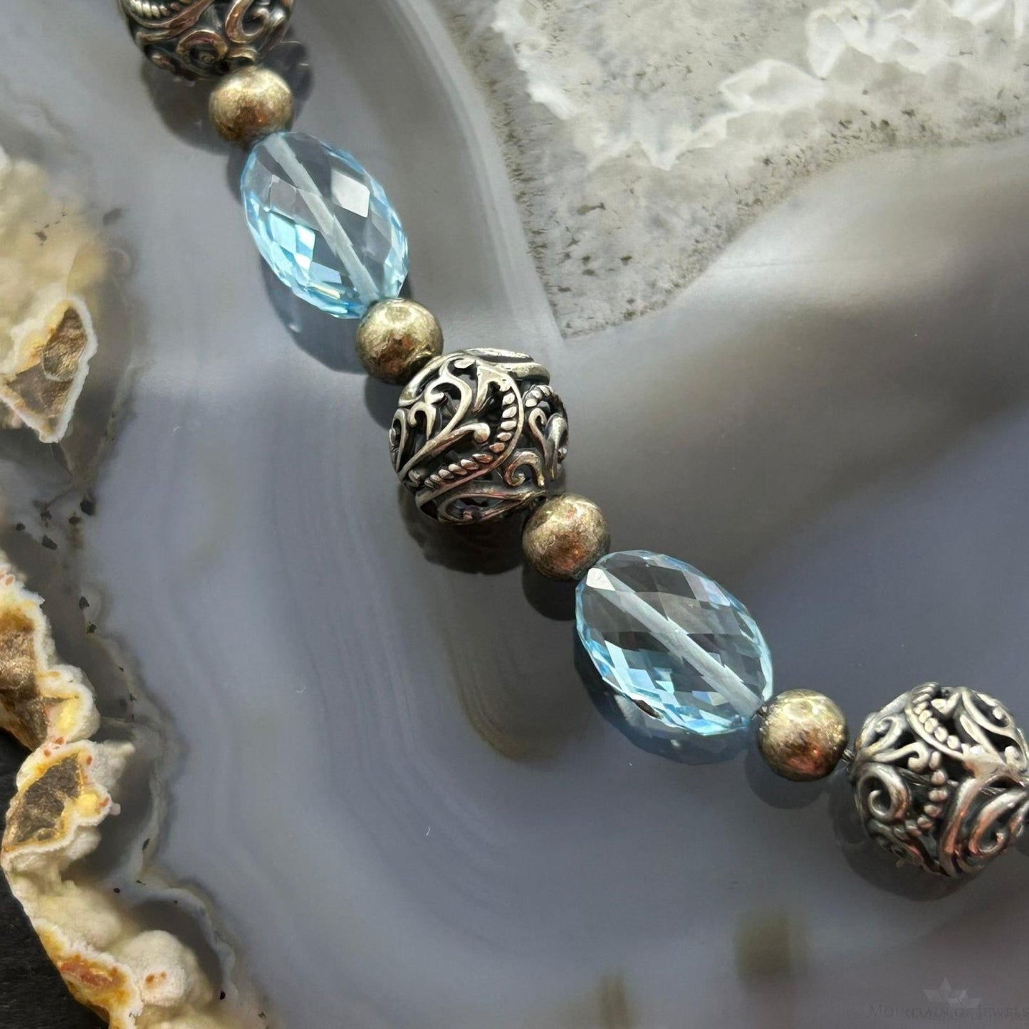 Carolyn Pollack Southwestern Style Sterling Silver Bead and Blue Topaz Necklace For Women