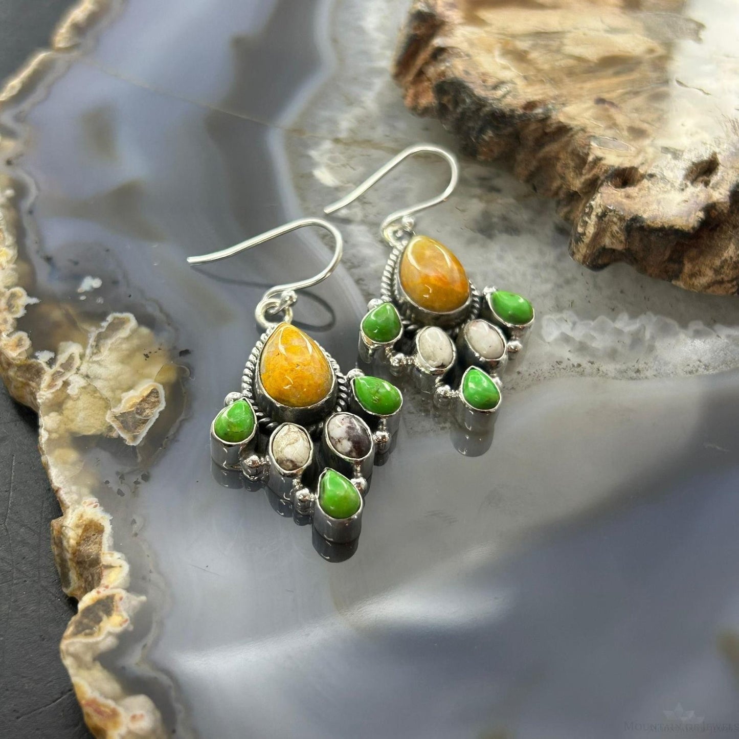 Sterling Silver Southwestern Style Multistone Dangle Earrings For Women #5