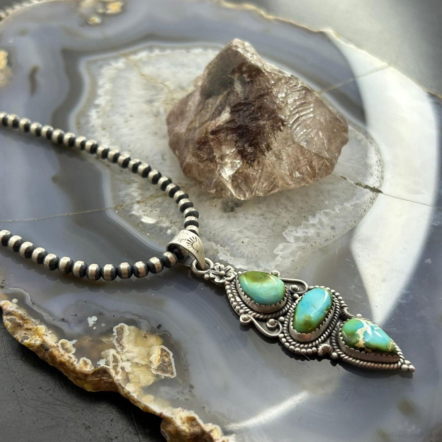 Sterling Silver Southwestern Style 3 Sonora Gold Turquoise Decorated Pendant For Women