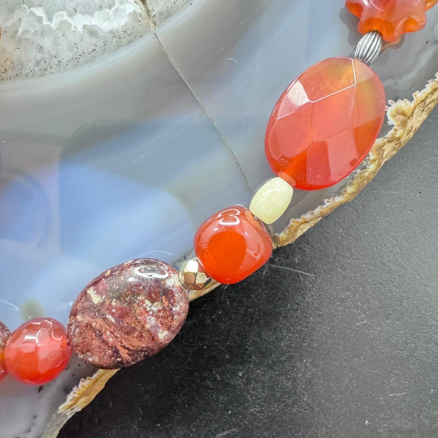Carolyn Pollack Sterling Silver Carnelian & Jasper Beads Necklace & Dangle Earrings Set