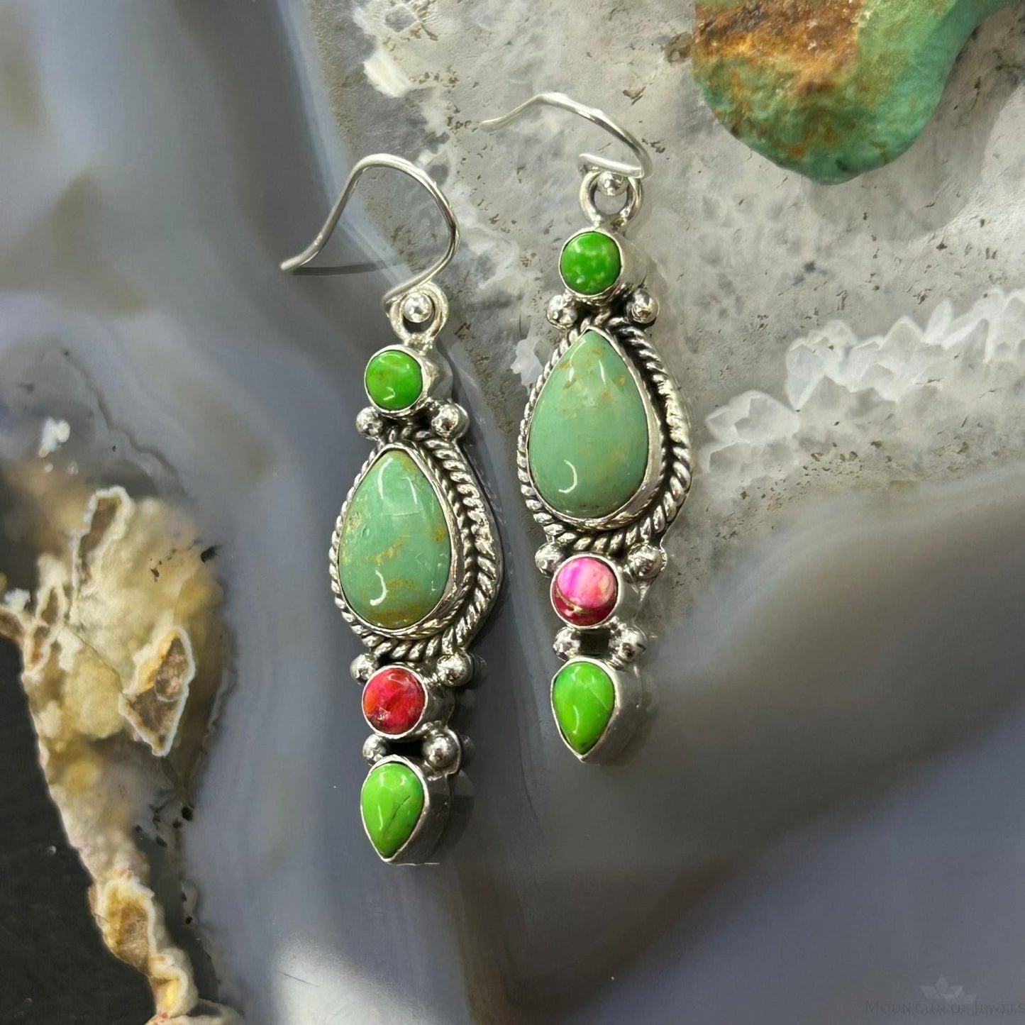 Sterling Silver Southwestern Style Multistone Dangle Earrings For Women #3