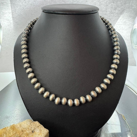 Sterling Silver Southwestern Style Navajo Pearl Beads 8 mm Necklace 18"-20" For Women