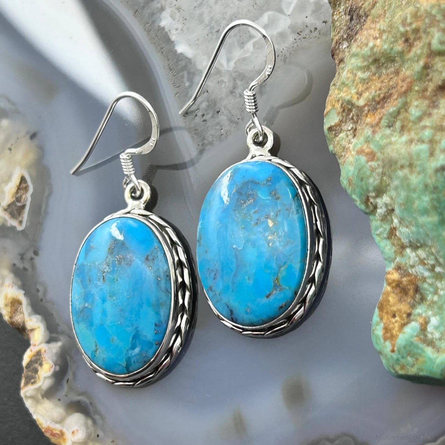 Sterling Southwestern Style Oval Mojave Turquoise Dangle Earrings For Women #1