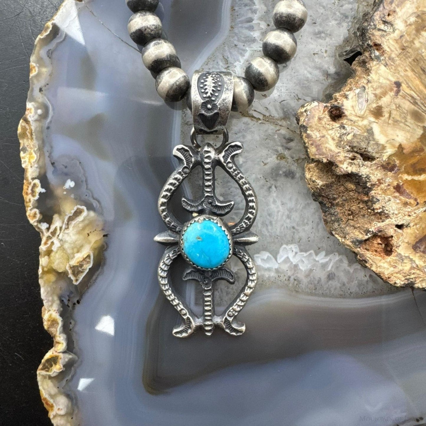 Eva & Linberg Billah Native American Sterling Silver Sandcast Turquoise Unisex Pendant