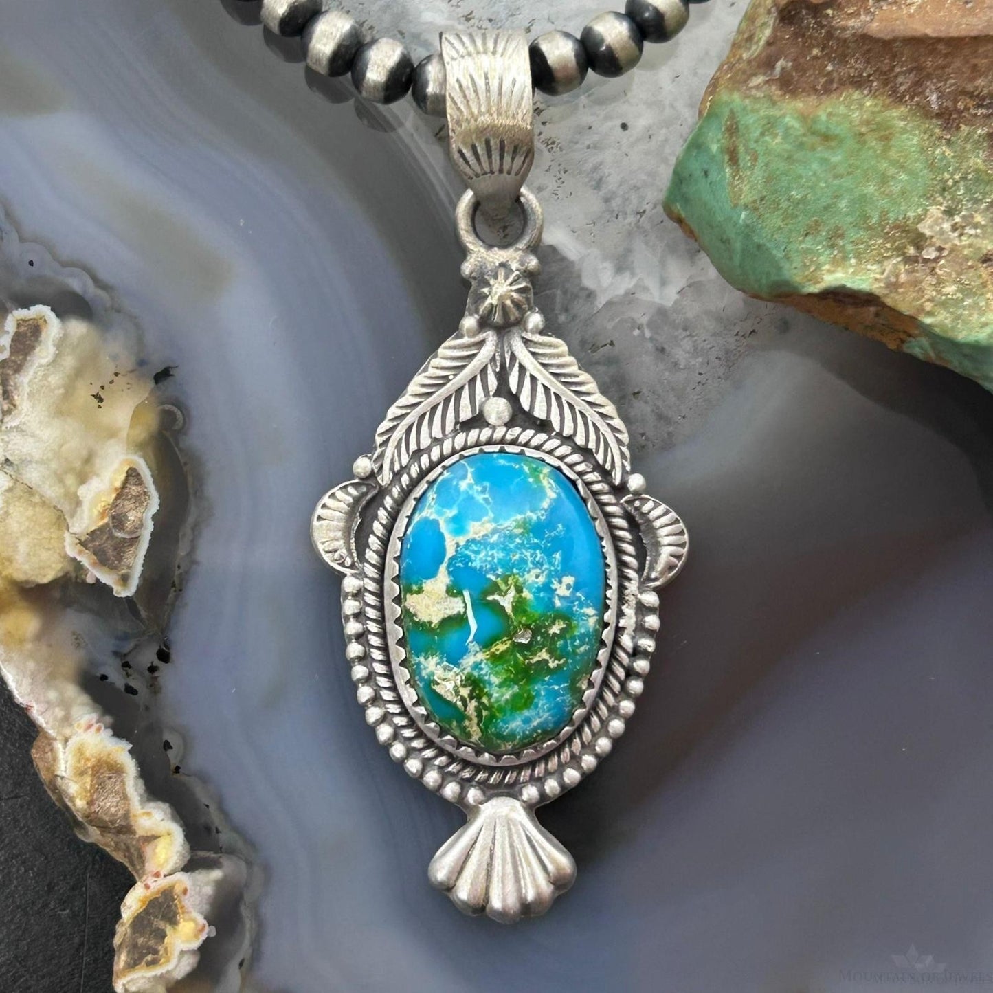 Sterling Silver Southwestern Style Sonora Gold Turquoise Decorated Pendant For Women