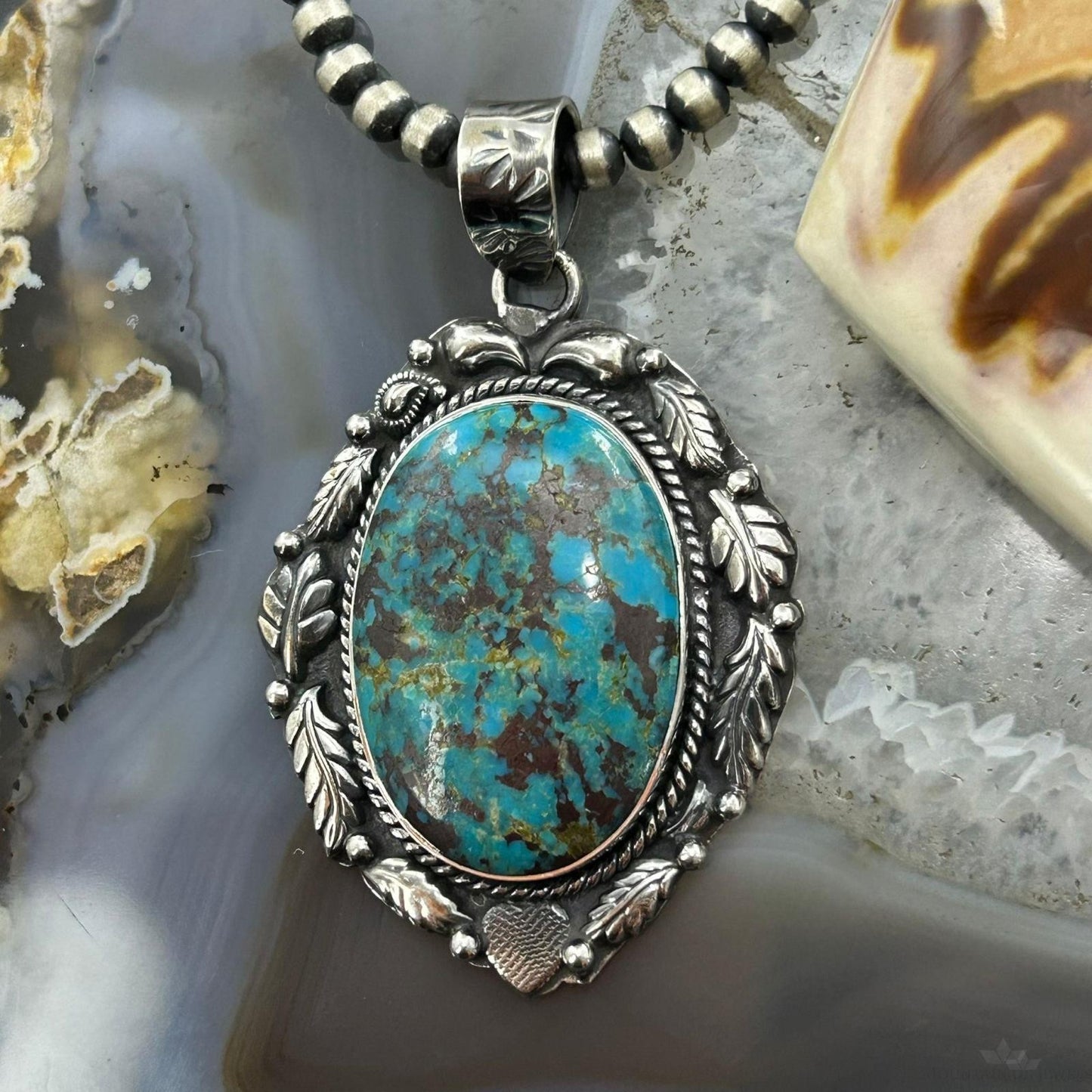 Sterling Silver Southwestern Style Oval Turquoise Pendant For Women #10