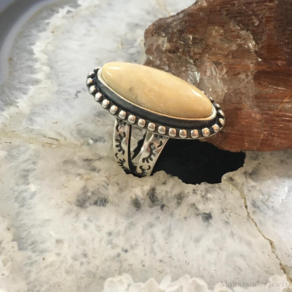 Carolyn Pollack Sterling Silver Elongated Marquise Fossilized Coral Decorated Ring For Women