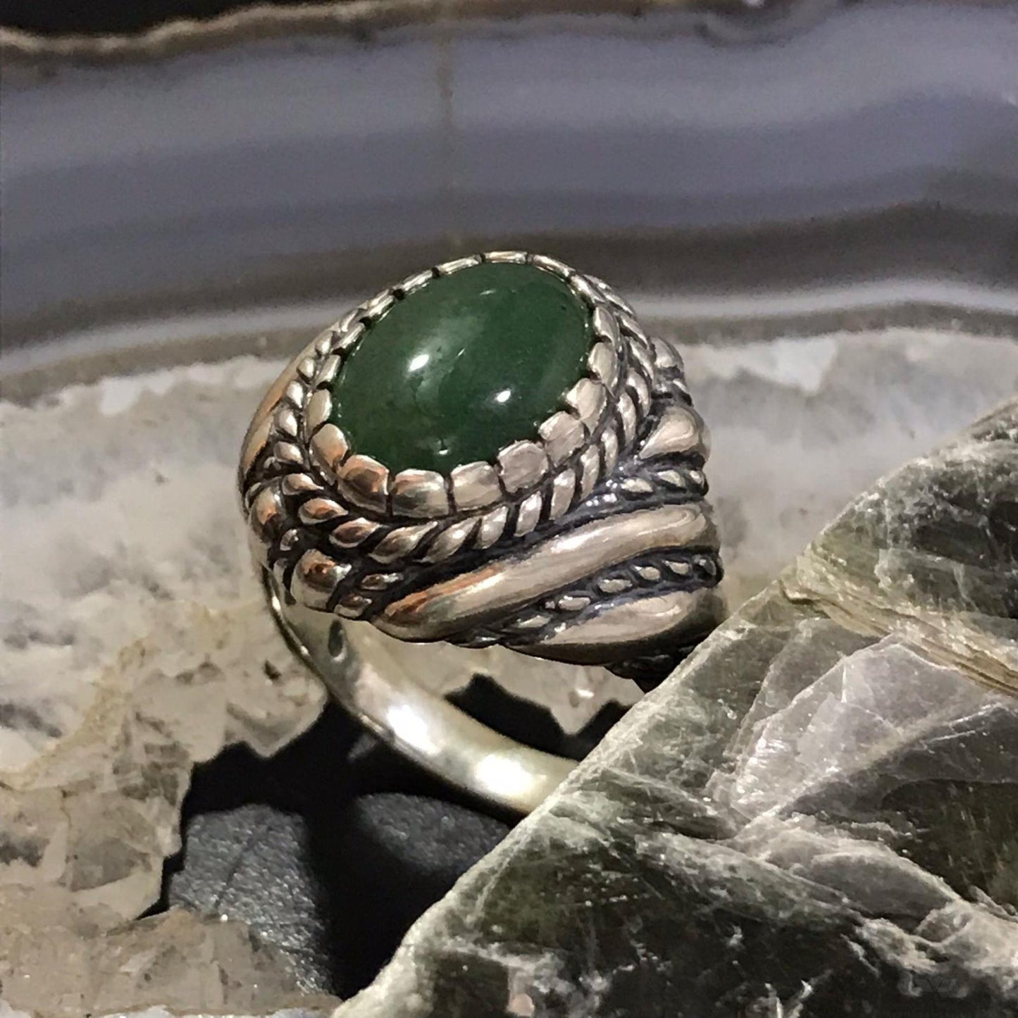 Carolyn Pollack Sterling Silver Oval Green Aventurine Decorated Ring Size 11 For Women