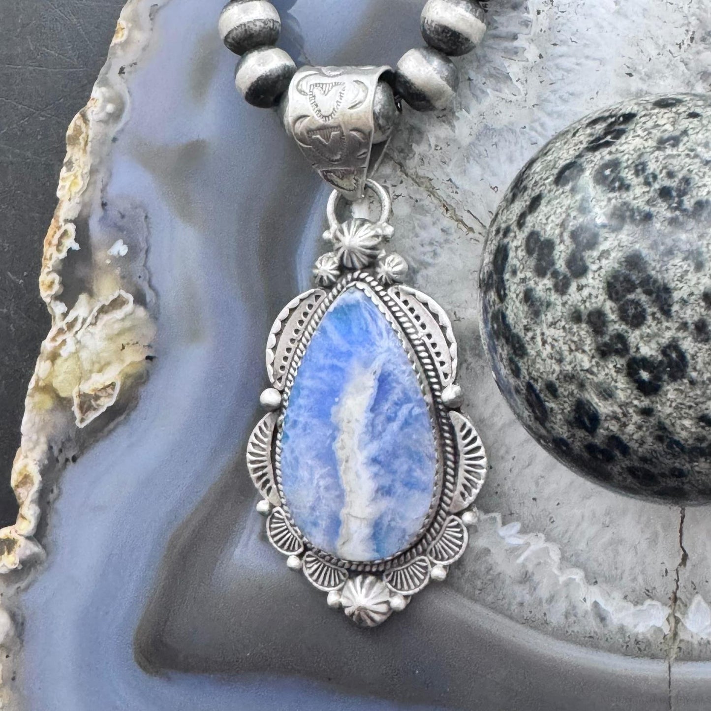 Sterling Silver Southwestern Style Teardrop Plume Doublet Agate Decorated Pendant For Women