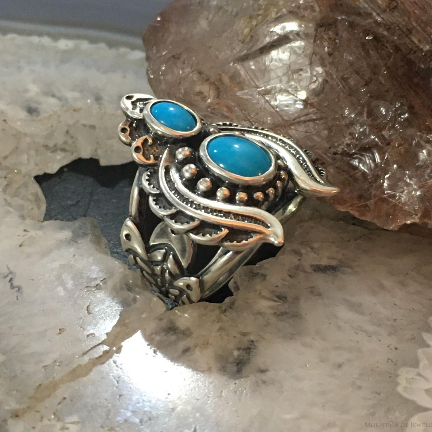 Carolyn Pollack Sterling Silver 2 Sleeping Beauty Turquoise Decorated Ring For Women