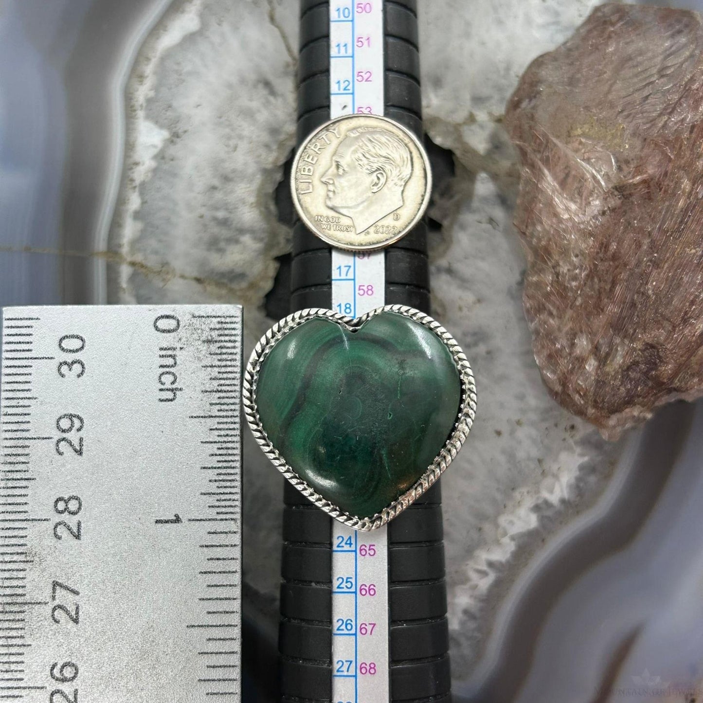 Sterling Silver Southwestern Style Malachite Heart Shape Ring Size 10 For Women