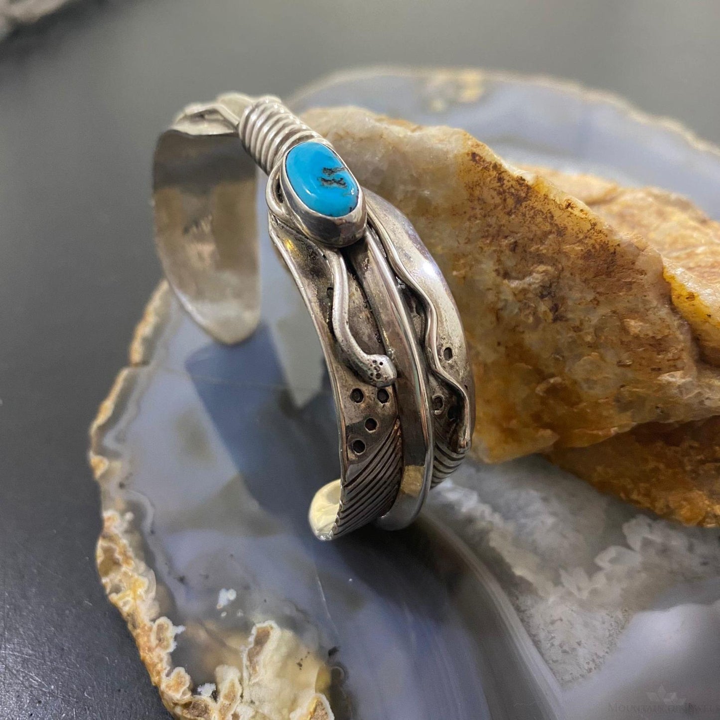 Vintage Native American Silver Turquoise Feather Bracelet For Women