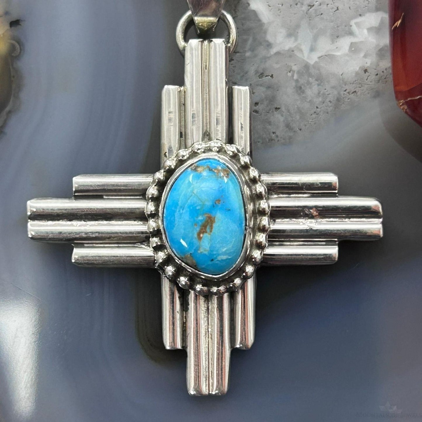 Priscilla Apache Native American Sterling Silver Turquoise Zia Unisex Pendant