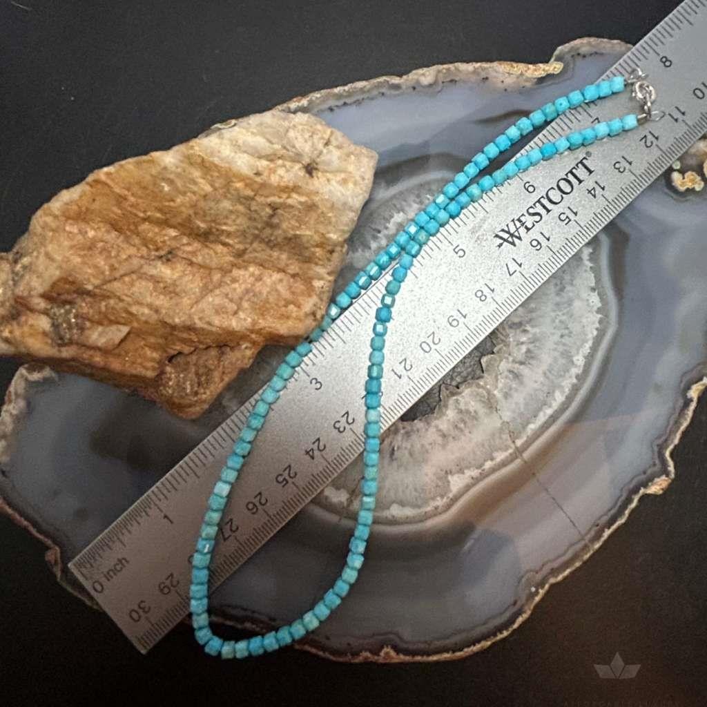 Sterling Silver 5mm Faceted Turquoise Beads 16" Necklace For Women