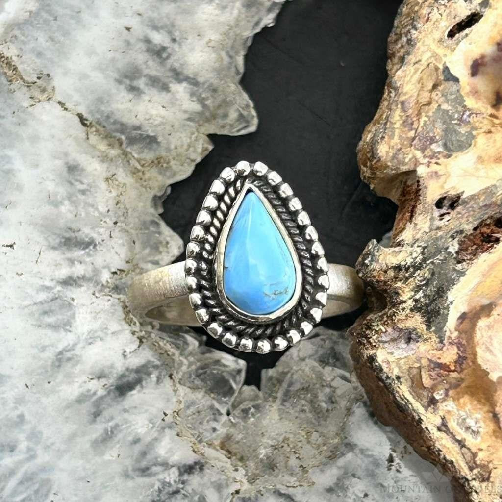 Sterling Silver Southwestern Style Teardrop Golden Hill Turquoise Adjustable Ring #16