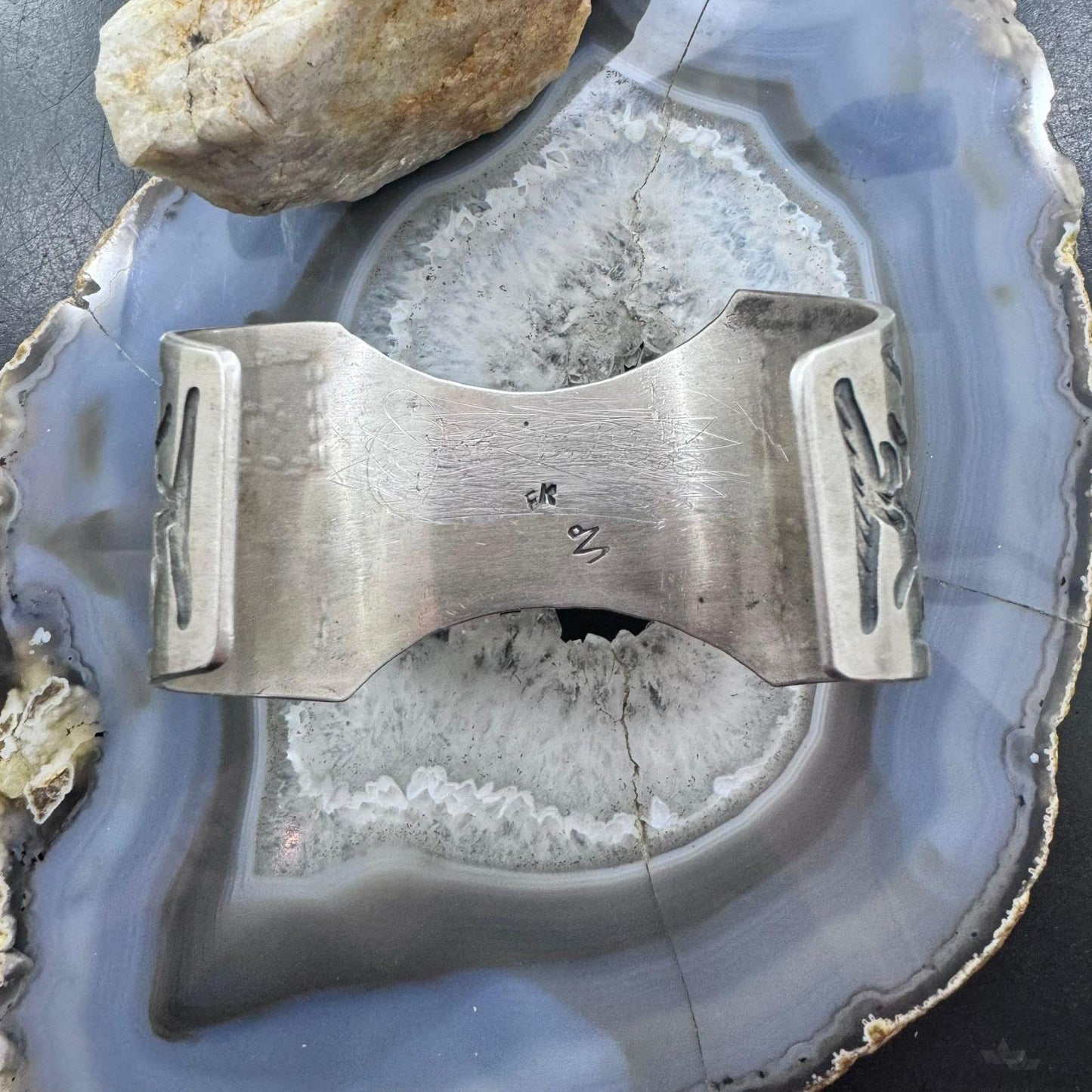 Vintage Signed Native American Silver Hopi Overlay Cornstalk Watch Cuff For Men