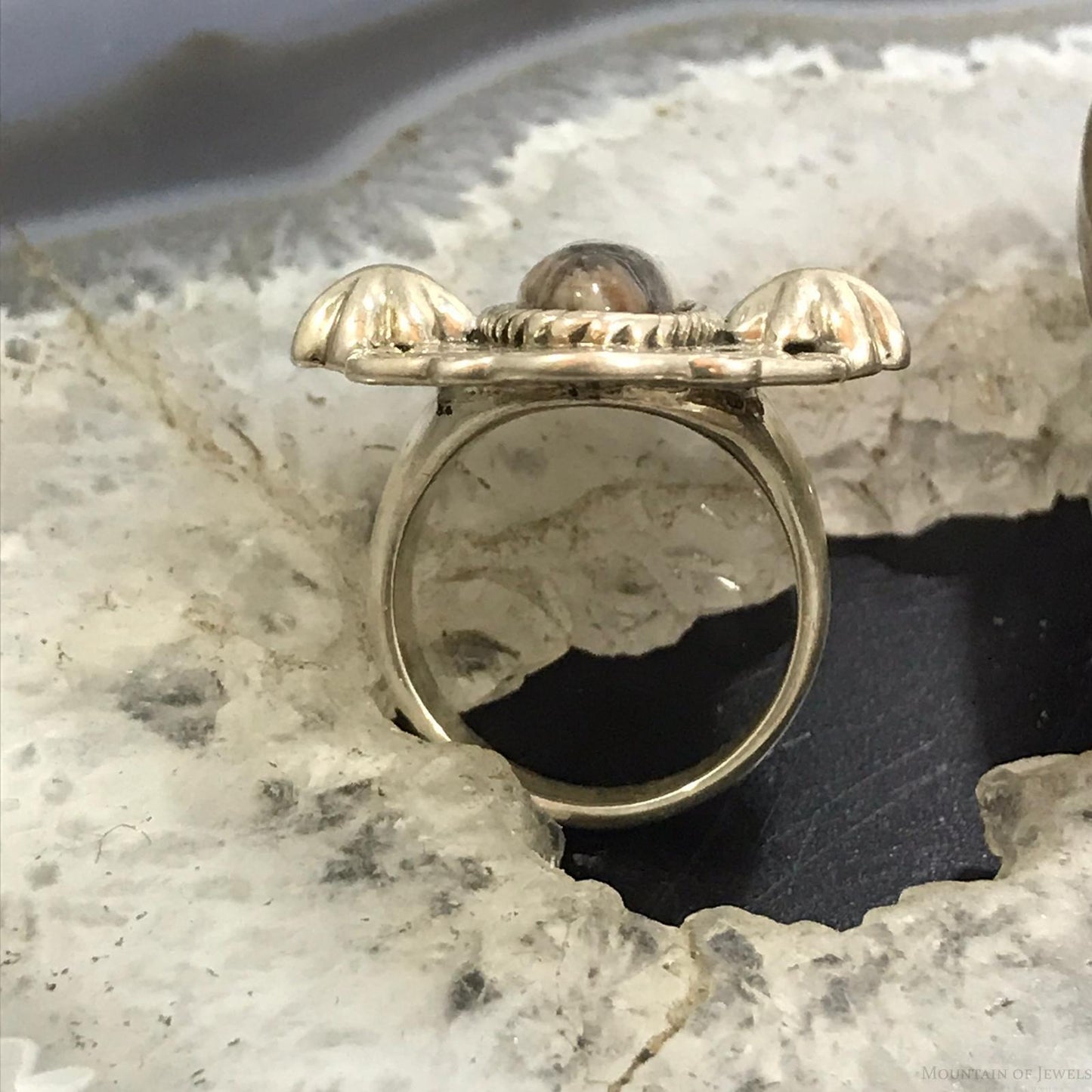 Carolyn Pollack Sterling Silver Marquise Jasper Decorated Ring Size 6 For Women