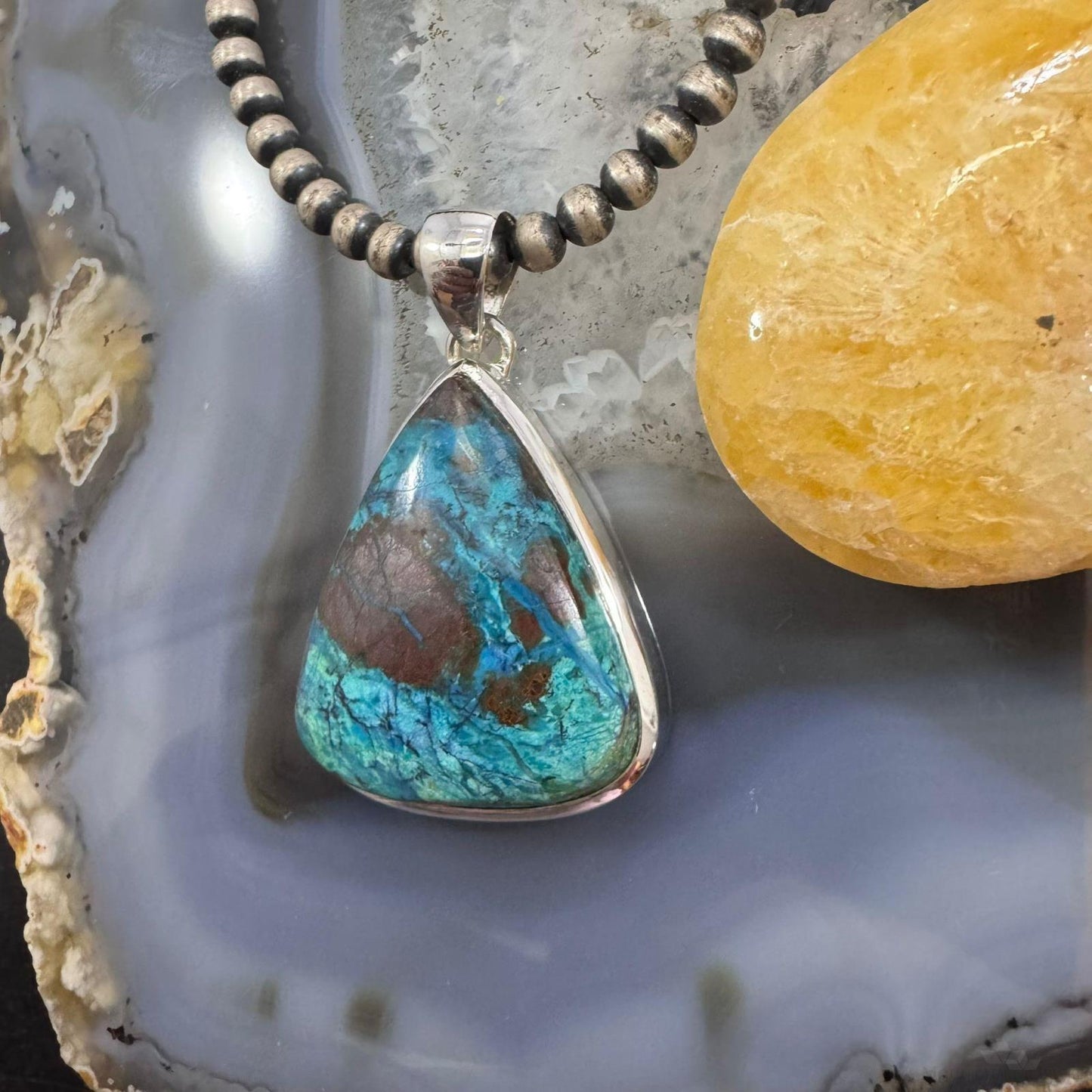 Sterling Silver Southwestern Style Triangle Turquoise Unisex Pendant