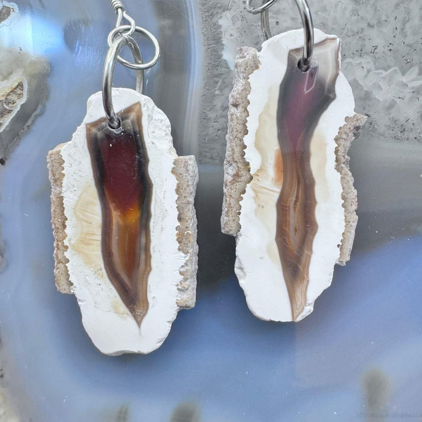 Sterling Silver Agate Slab Dangle Earrings For Women #350