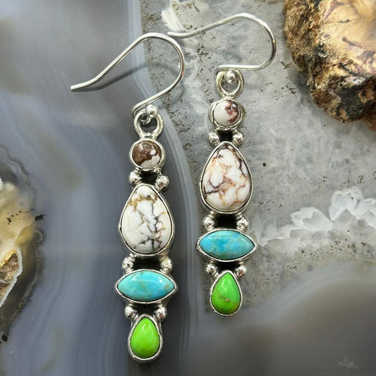 Sterling Silver Southwestern Style Multistone Dangle Earrings For Women #11