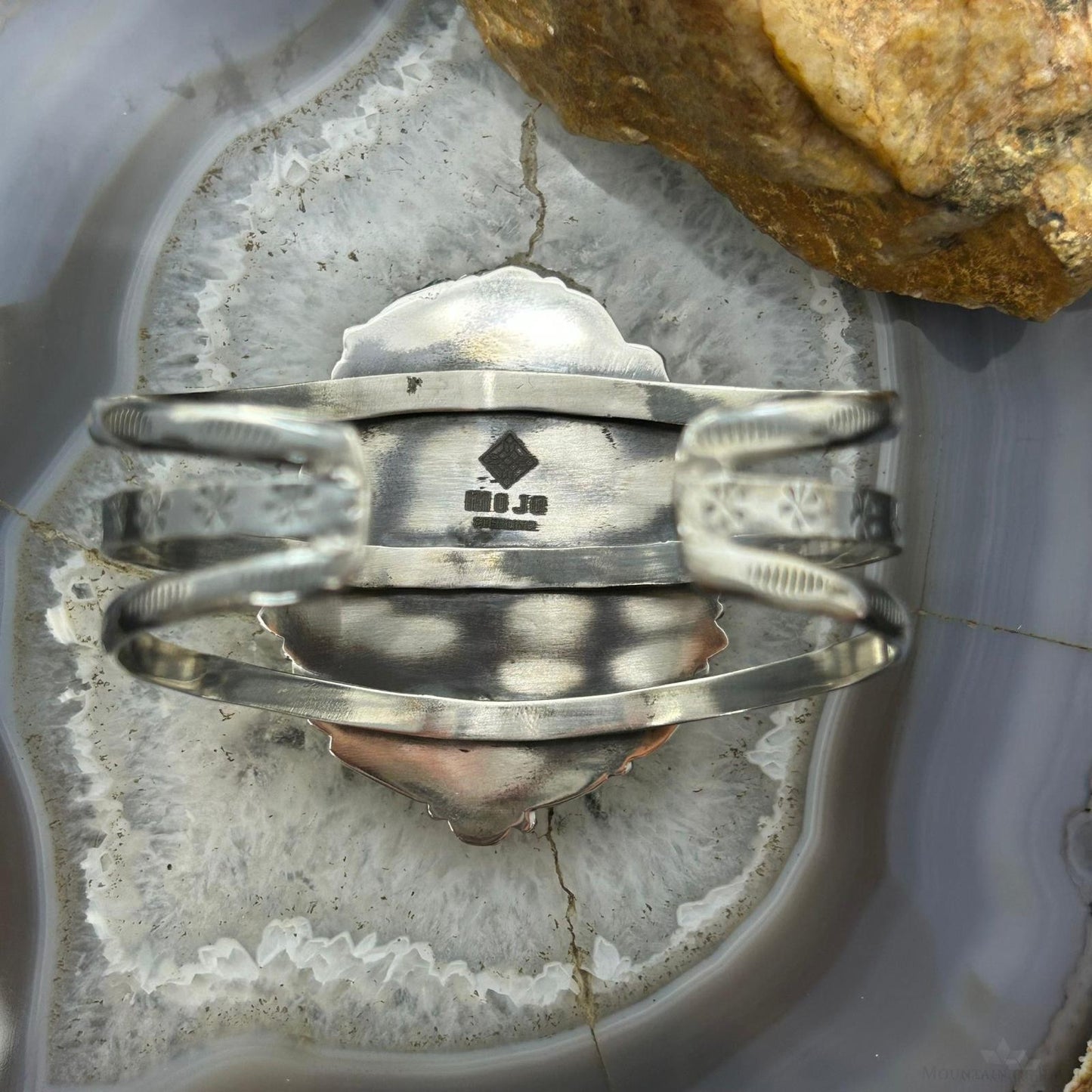 Sterling Silver Southwestern Style Large Oval Variscite Decorated Bracelet For Women