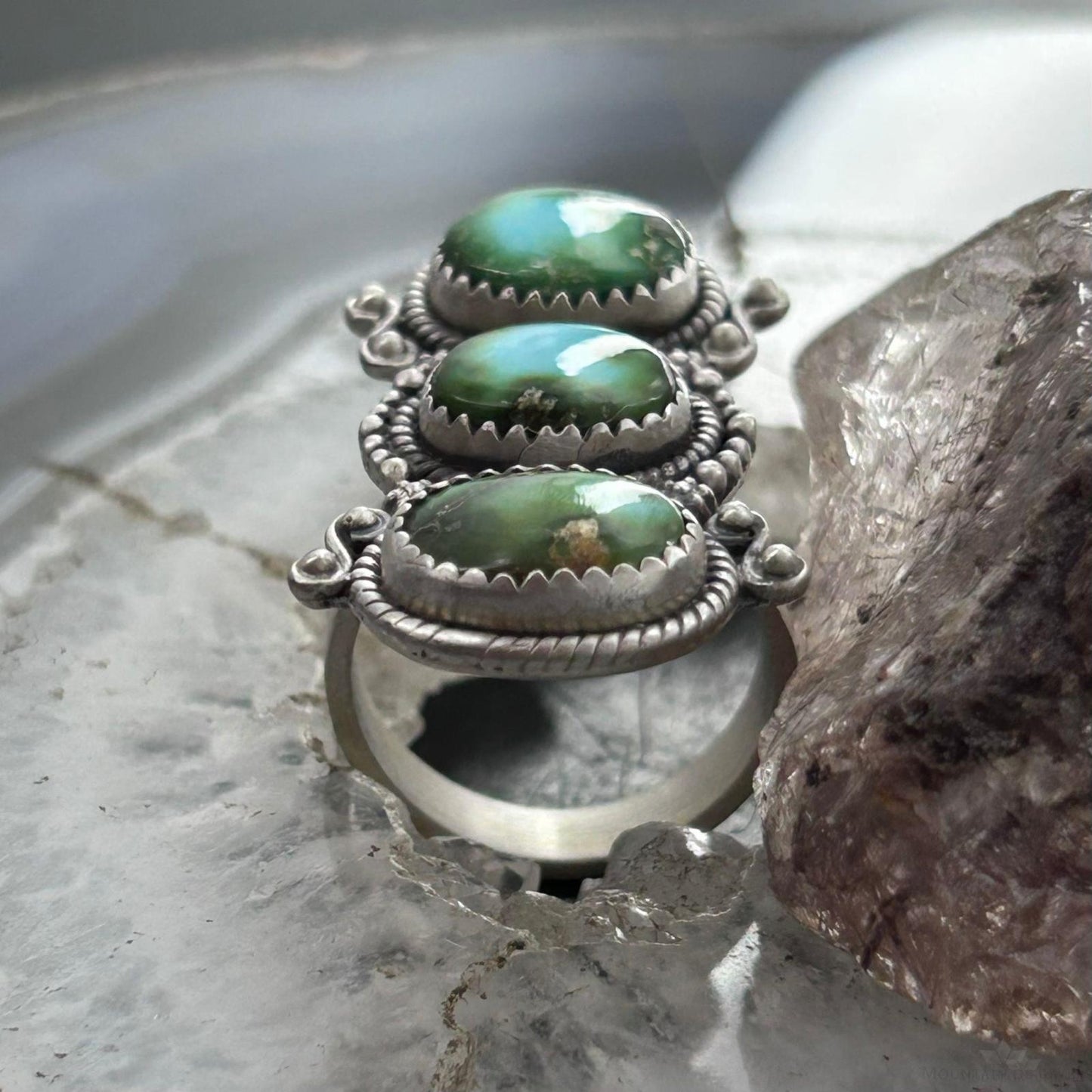 Sterling Silver Southwestern Style 3 Sonora Gold Turquoise Adjustable Ring For Women