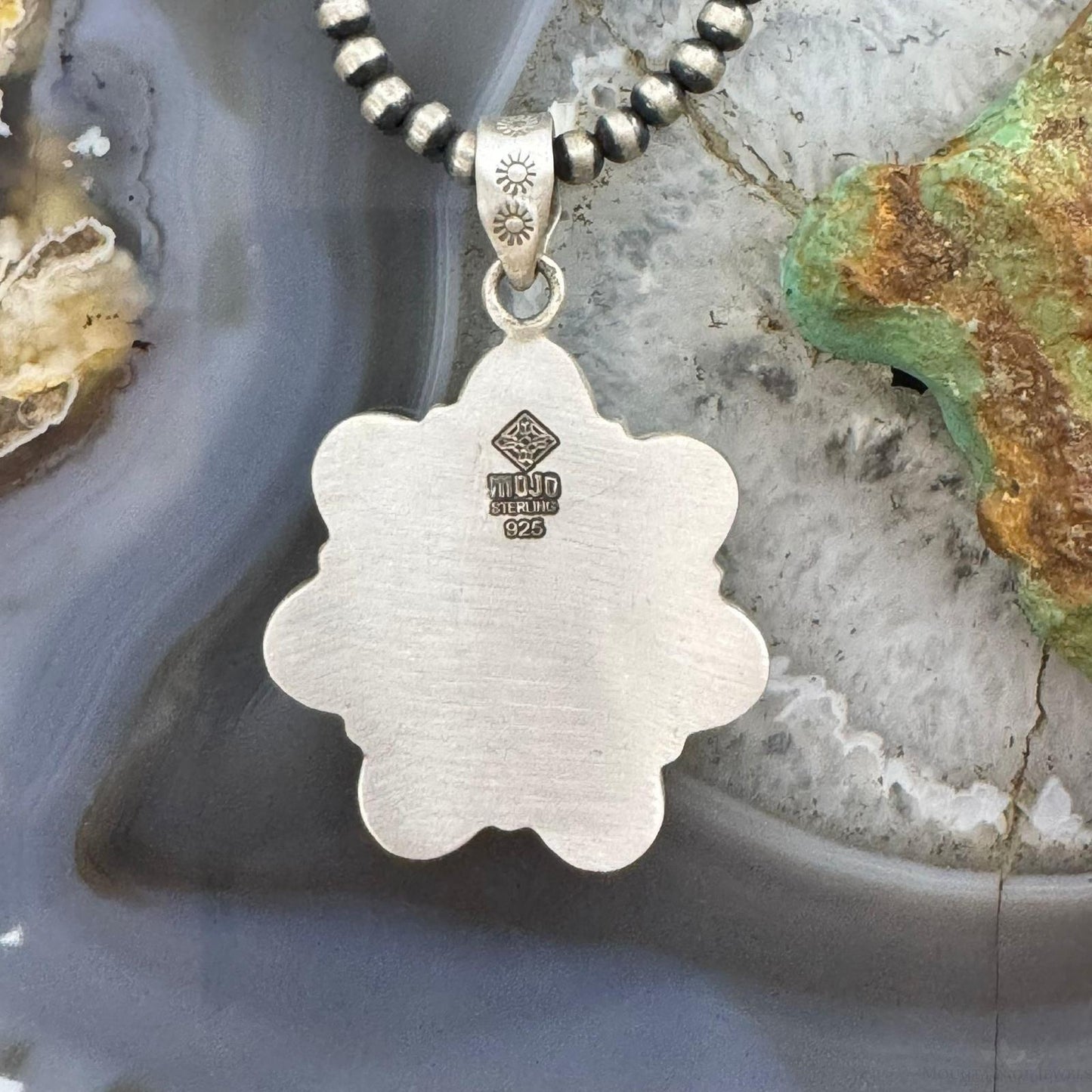 Sterling Silver Southwestern Style Turquoise Cluster Flower Pendant For Women