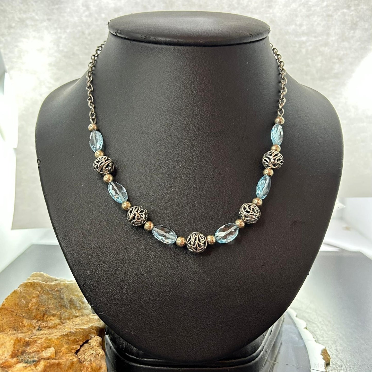 Carolyn Pollack Southwestern Style Sterling Silver Bead and Blue Topaz Necklace For Women