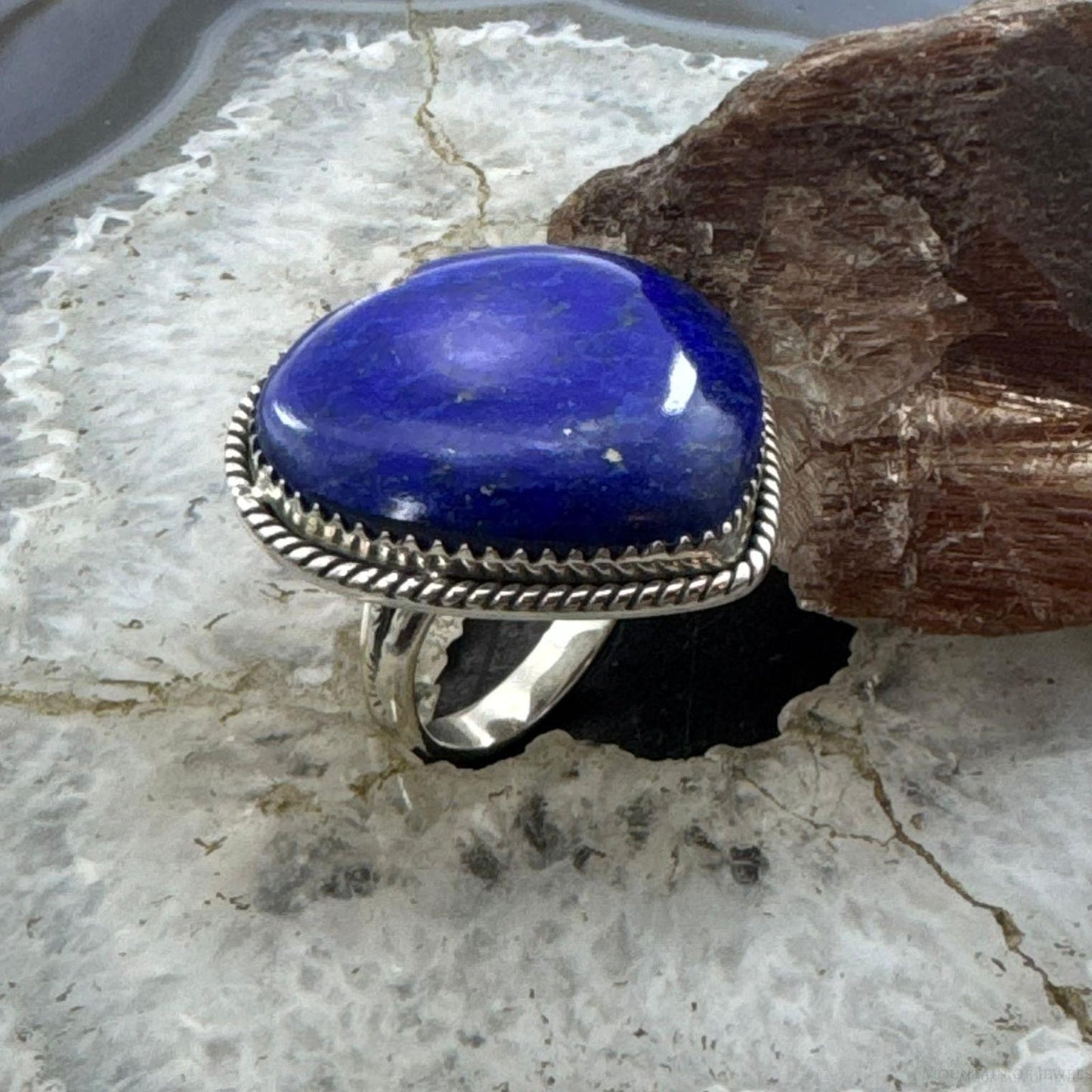 Sterling Silver Southwestern Style Lapis Heart Ring For Women