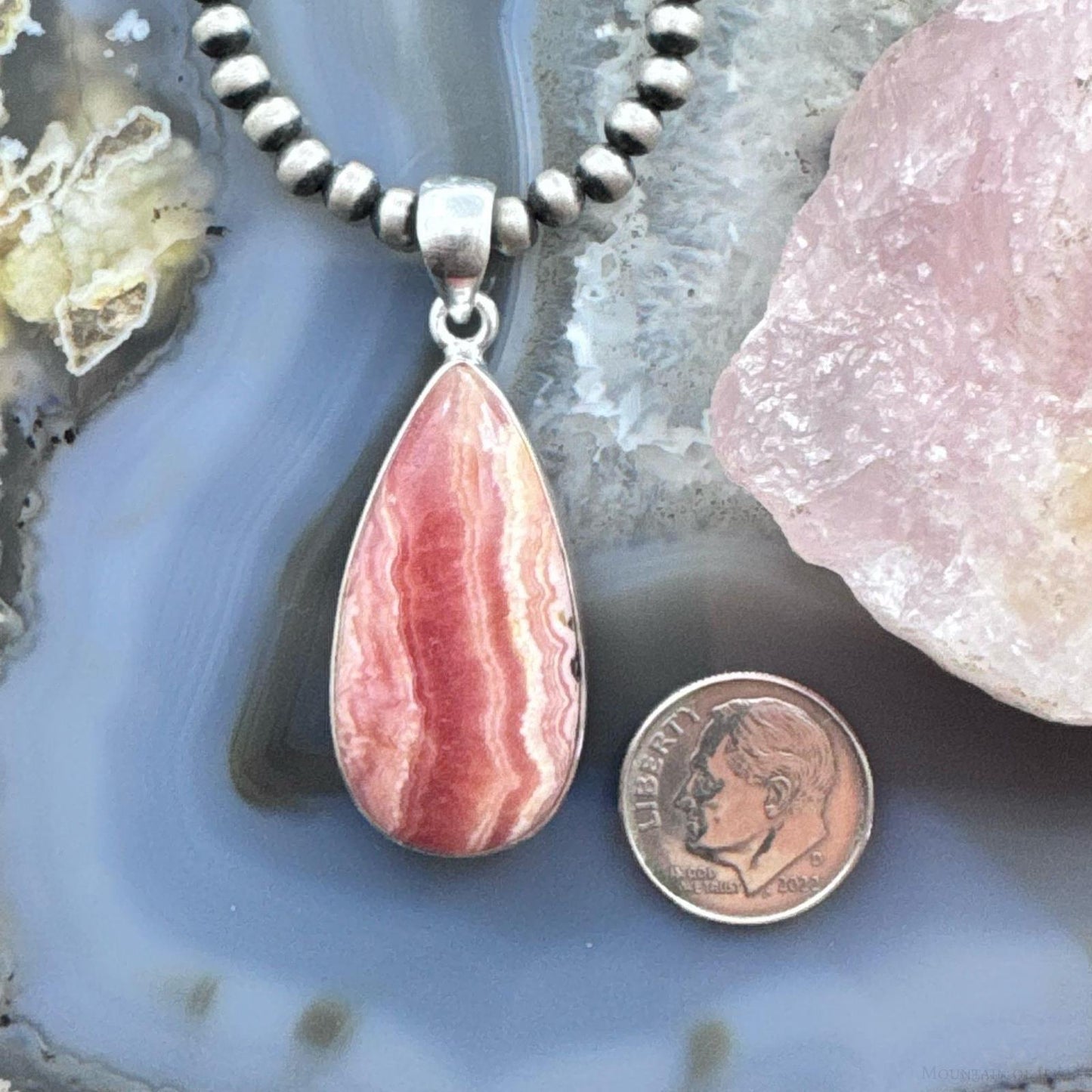 Sterling Silver Southwestern Style Teardrop Rhodochrosite Pendant For Women