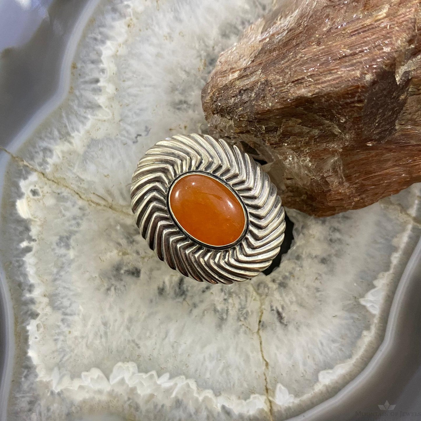 Carolyn Pollack Sterling Oval Carnelian Adjustable Decorated Ring For Women