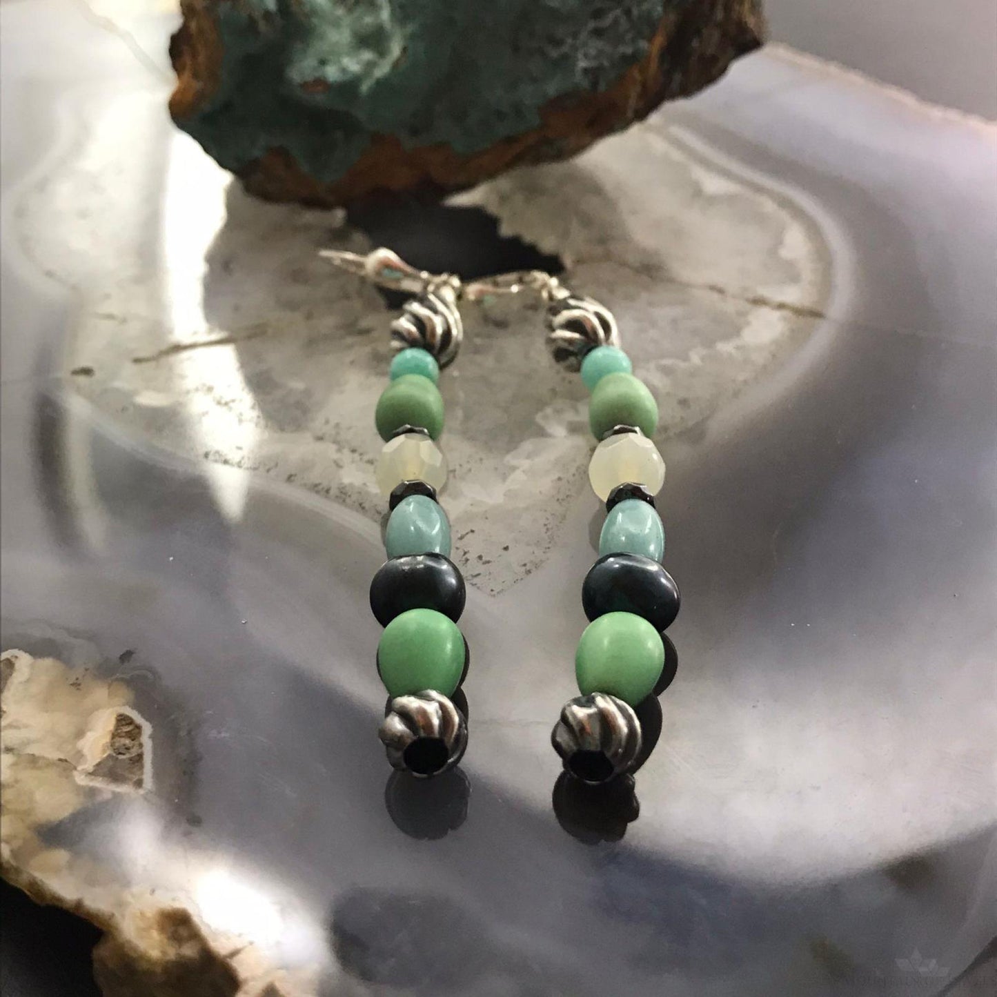 Carolyn Pollack Sterling Silver Amazonite, Variscite, Quartz & Pearl Dangle Earrings For Women