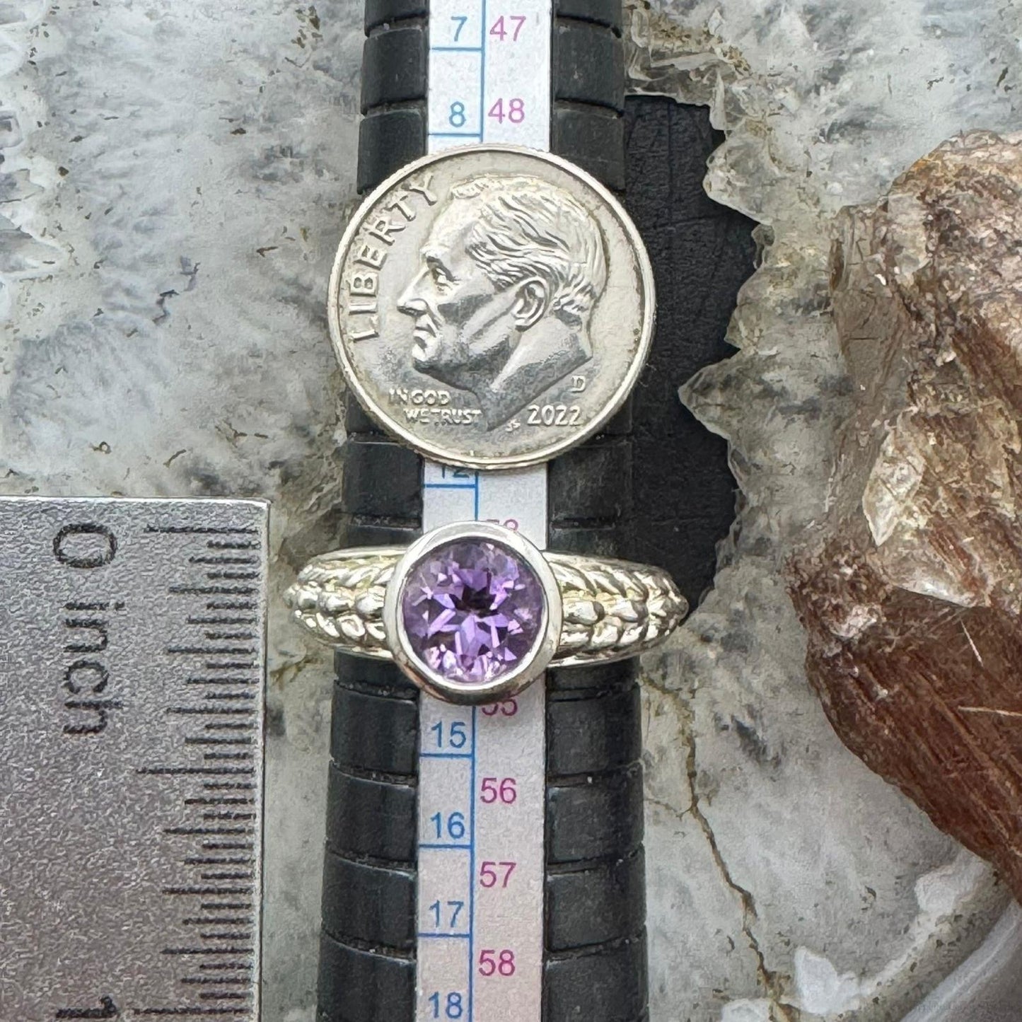 Carolyn Pollack Sterling Silver Rounded Amethyst Decorated Shank Ring For Women