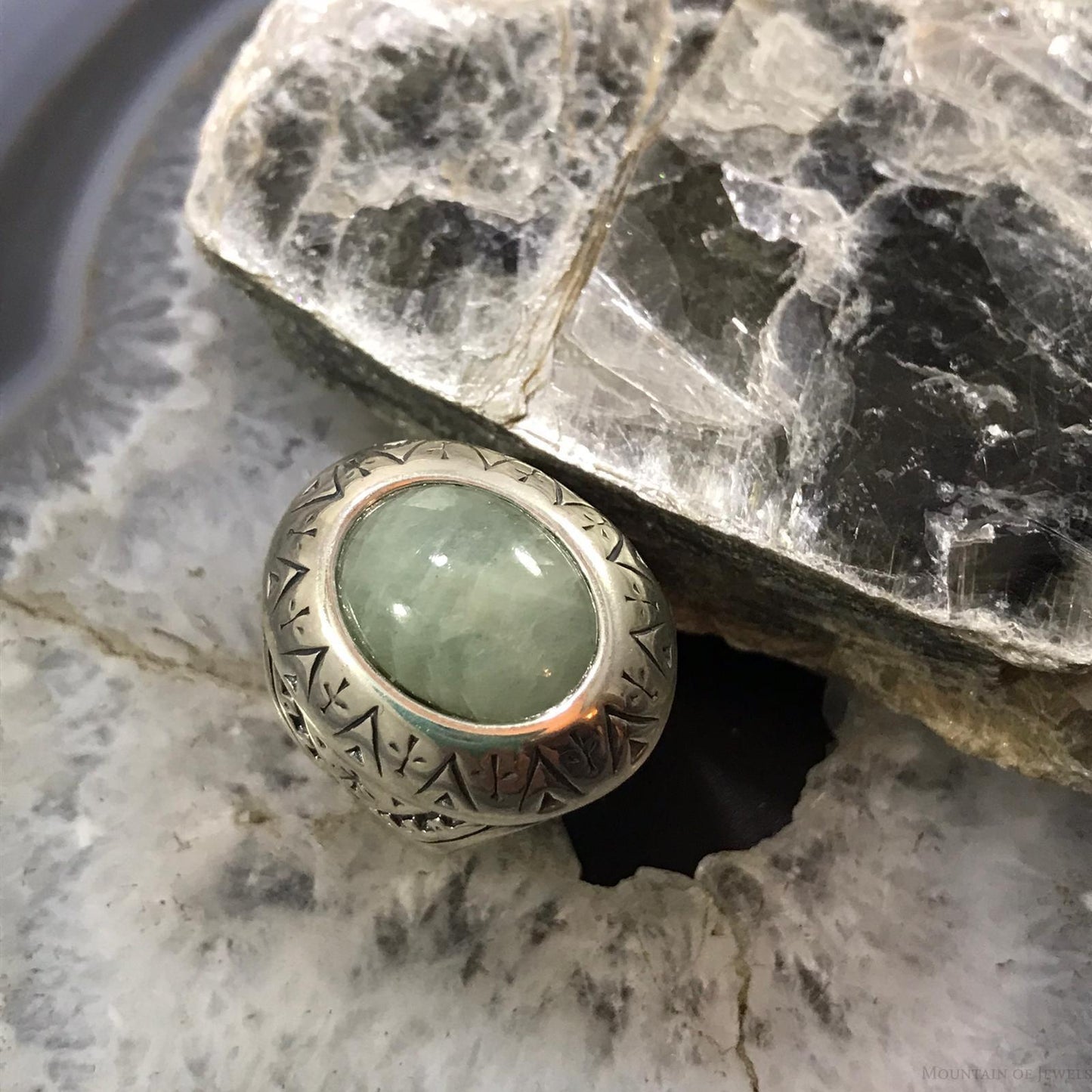 Carolyn Pollack Sterling Silver Oval Amazonite Decorated Ring Size 6 For Women