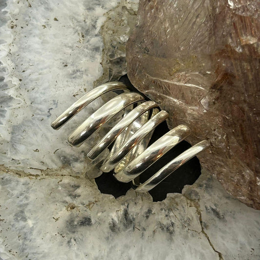 Sterling Silver Round Warp Around Stacked Band Ring For Women, Taxco Mexico