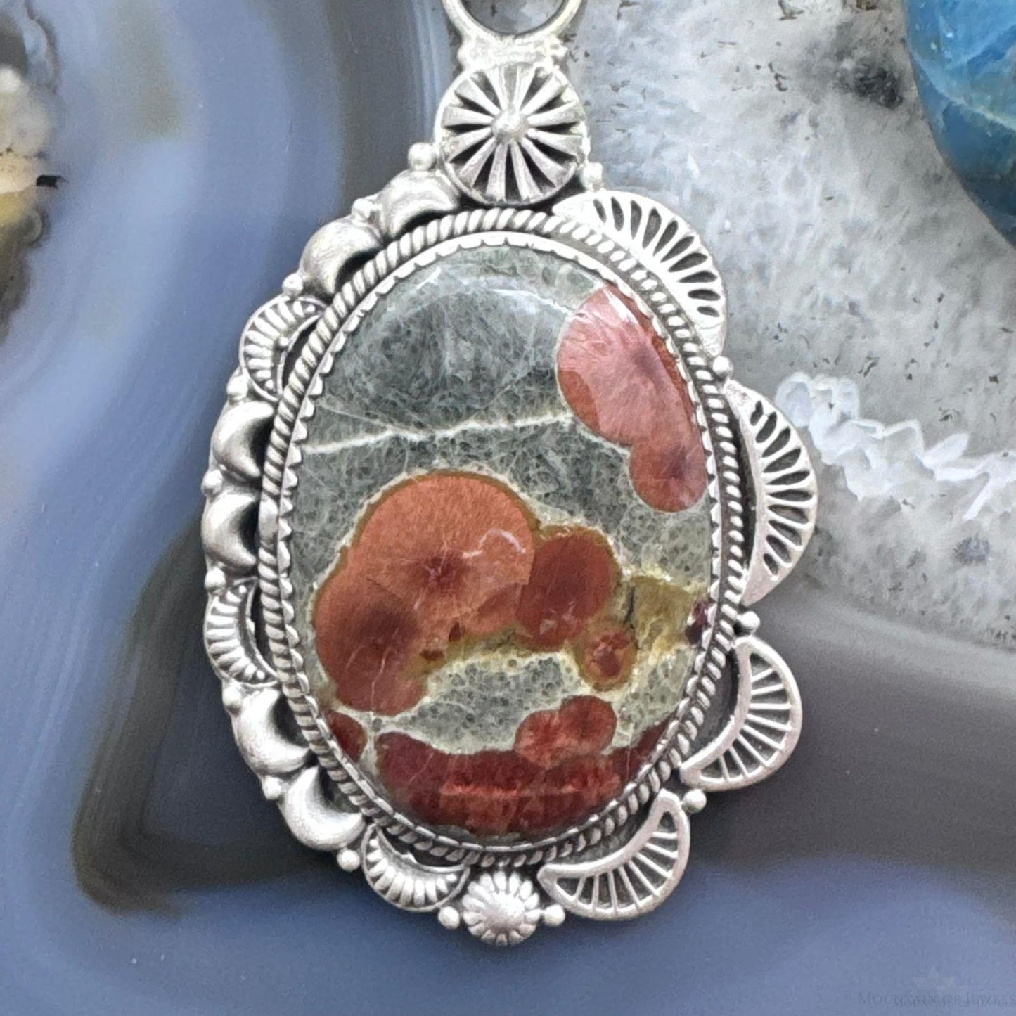Sterling Silver Southwestern Style Elongated Oval Peanut Obsidian Decorated Pendant For Women