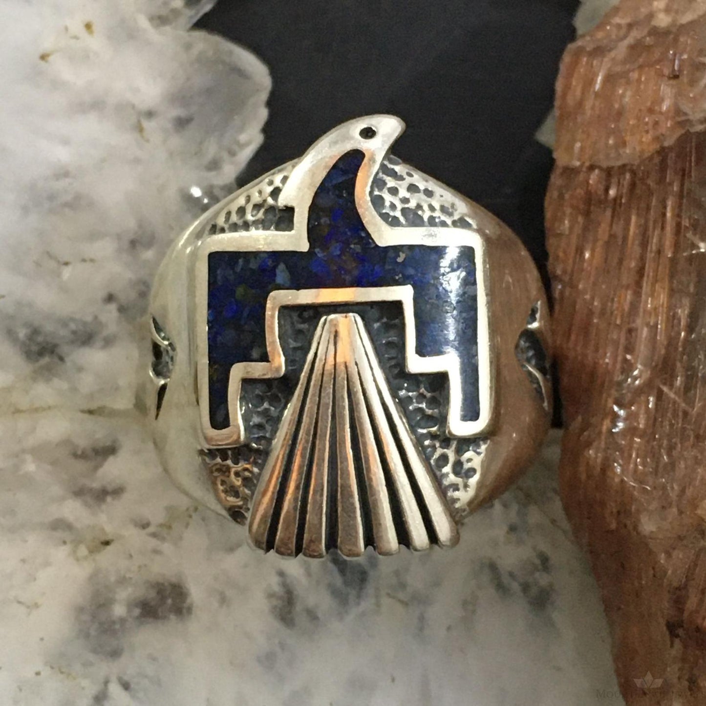 Carolyn Pollack Southwestern Style Sterling Silver Lapis Chip Inlay Thunderbird Ring For Women