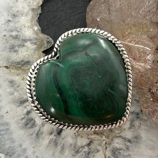 Sterling Silver Southwestern Style Malachite Heart Shape Ring Size 10 For Women