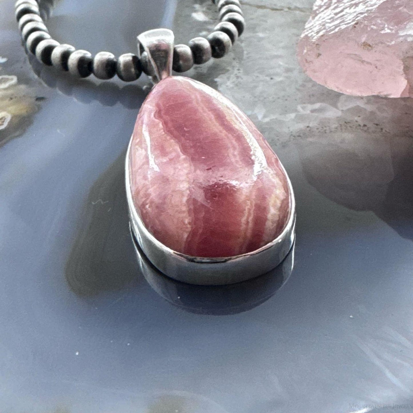 Sterling Silver Southwestern Style Teardrop Rhodochrosite Pendant For Women