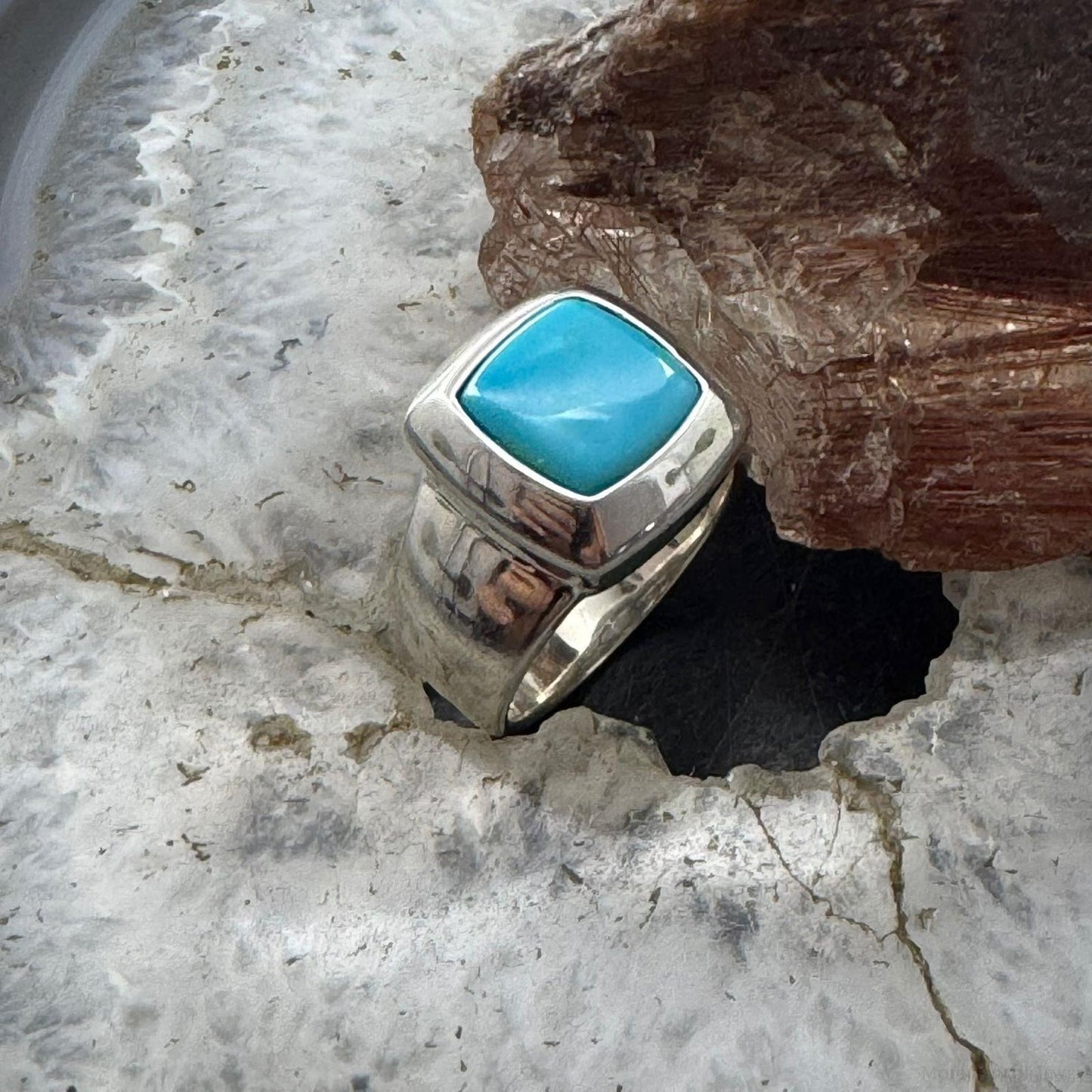 Carolyn Pollack Southwestern Style Sterling Silver Square Turquoise Ring For Women