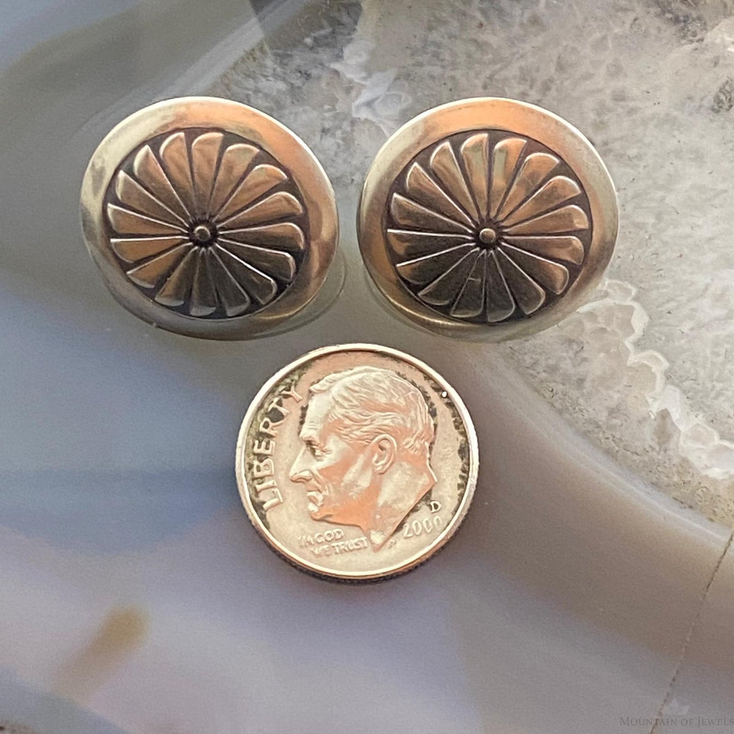 Native American Sterling Silver Round Stamped Concho Stud Earrings For Women #2