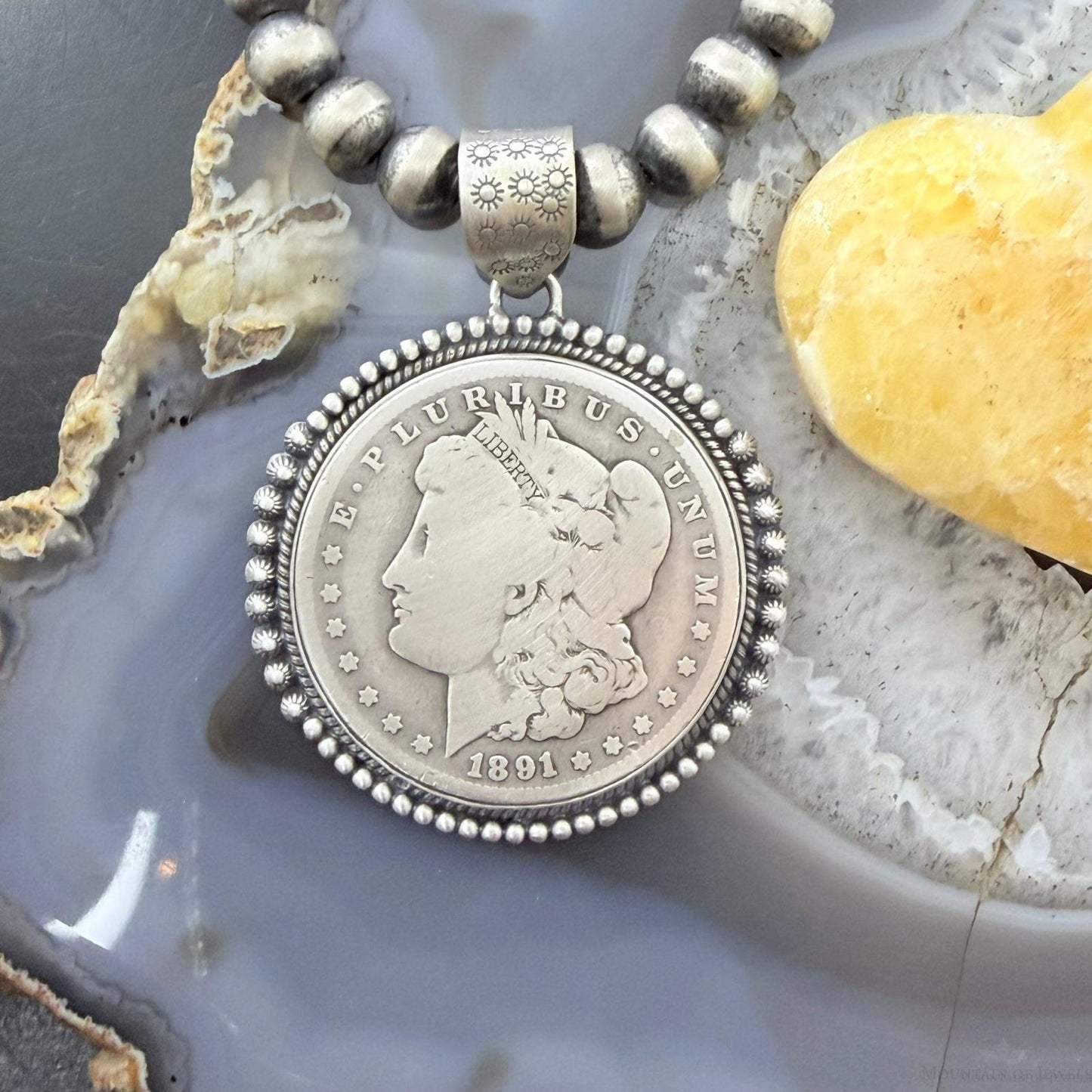 Genuine 90% Silver 1891 US Morgan Dollar Decorated Unisex Pendant