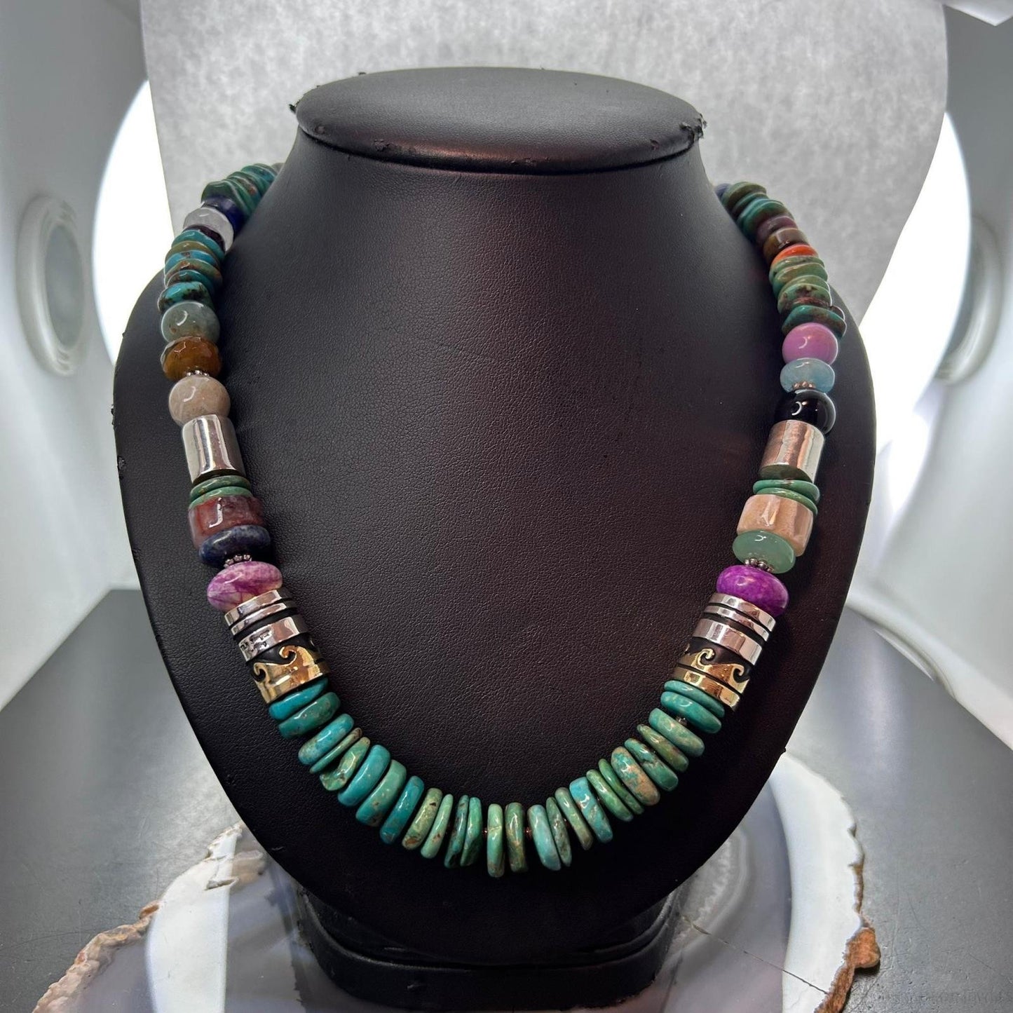 Tommy&Rosita Singer Sterling Silver Turquoise & Multistone Beads Necklace For Women #1