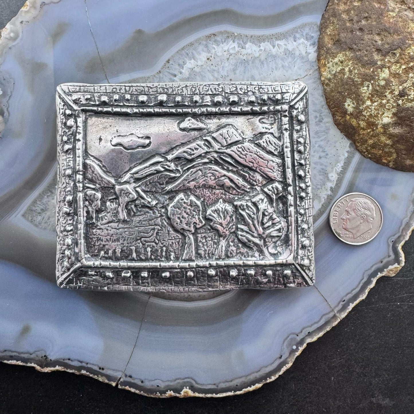 Claire Haye Vintage Silver "Sacred Trust" Rectangle Unisex Heavy Belt Buckle
