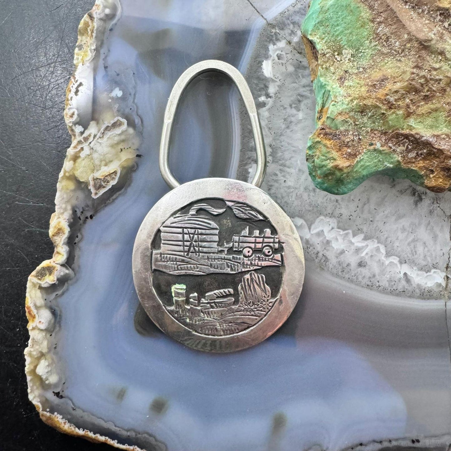 Vintage Tillie Jon Native American Sterling Silver Overlay Rez Life Keyring